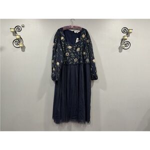 Jessakae Leah Ryder Leah Dress Navy Blue Floral Long Sleeve A-Line 6X